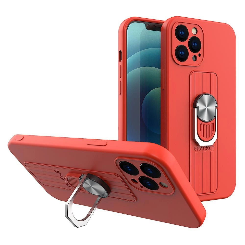 Ring Case silicone case with a finger grip and a stand for Samsung Galaxy S22 red_0