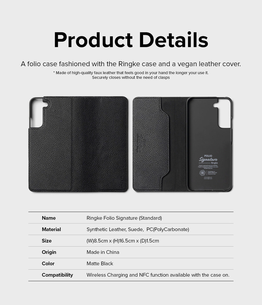 Ringke Folio Signature Flip Leather Case for Samsung Galaxy S22 + (S22 Plus) Black (FSS118R262)_3