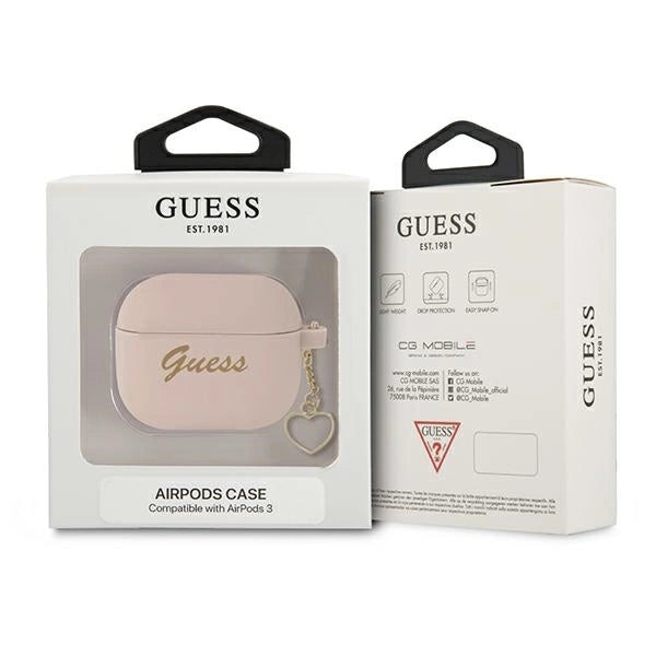 Guess GUA3LSCHSP AirPods 3 cover pink/pink Silicone Charm Heart Collection_2