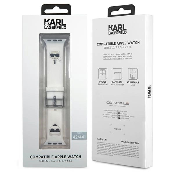 Karl Lagerfeld Pasek KLAWLSLCKW Apple Watch 42/44/45mm biały/white strap Silicone Karl & Choupette Heads_3
