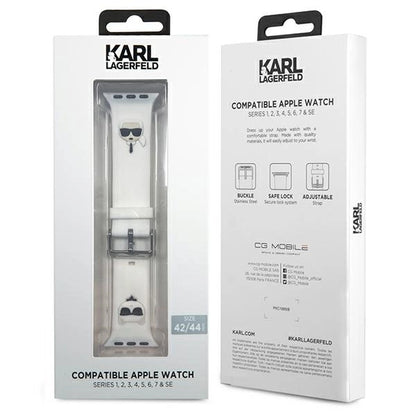 Karl Lagerfeld Pasek KLAWLSLCKW Apple Watch 42/44/45mm biały/white strap Silicone Karl & Choupette Heads_3