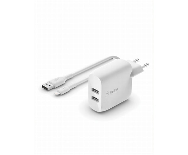 CARICABATTERIE 2 PORTE USB-A + CAVO DA USB-A A LIGHTNING 1M - BIANCO_0