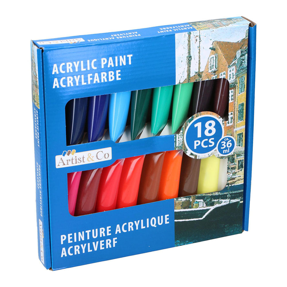 Kit 18 tintas acrÃ­licas 36ml artist&co_0