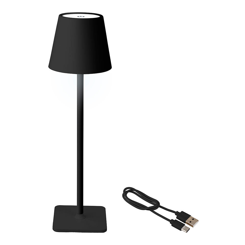 LÃ¢mpada de mesa led preta recarregÃ¡vel para uso exterior e interior 27cm_0