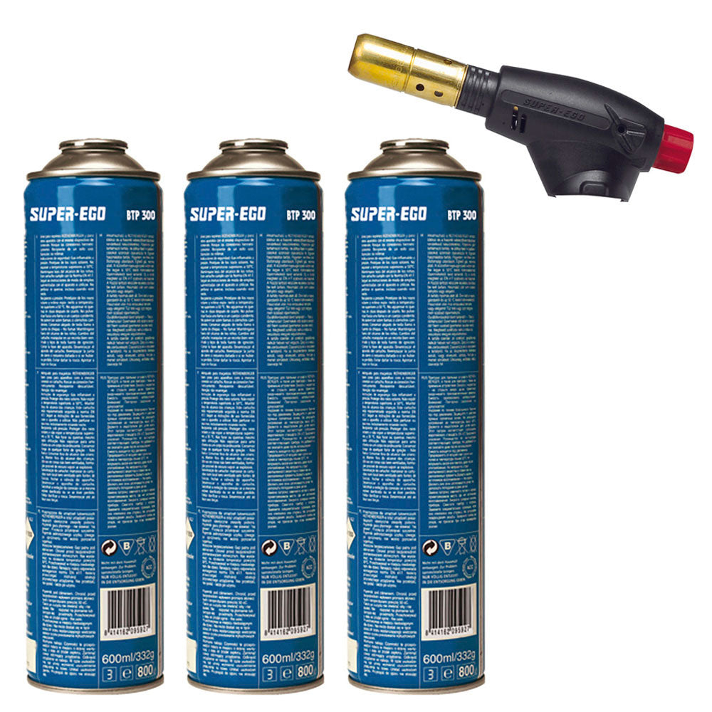 Pack maÃ§arico segofire piezelÃ©trico + 3 cartuchos. multigÃ¡s 300 600ml super ego_0