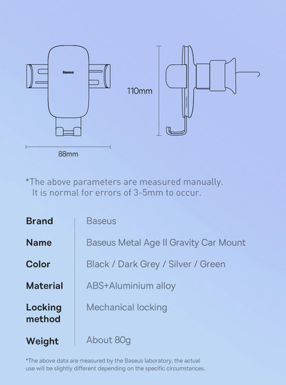Baseus Metal Age II Gravitational Car Holder on ventilation grid (gray)_20