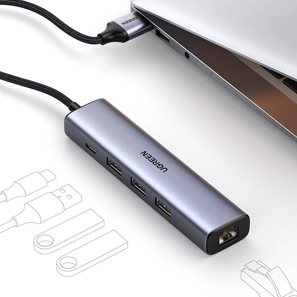 Ugreen multifunctional adapter HUB USB 3.0 - 3 x USB / Ethernet RJ-45 / USB Type C PD gray (CM475)_1