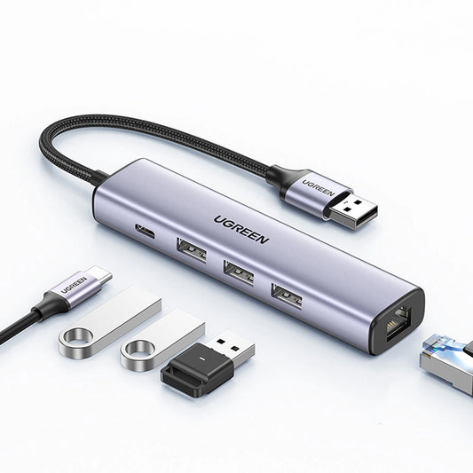 Ugreen multifunctional adapter HUB USB 3.0 - 3 x USB / Ethernet RJ-45 / USB Type C PD gray (CM475)_0