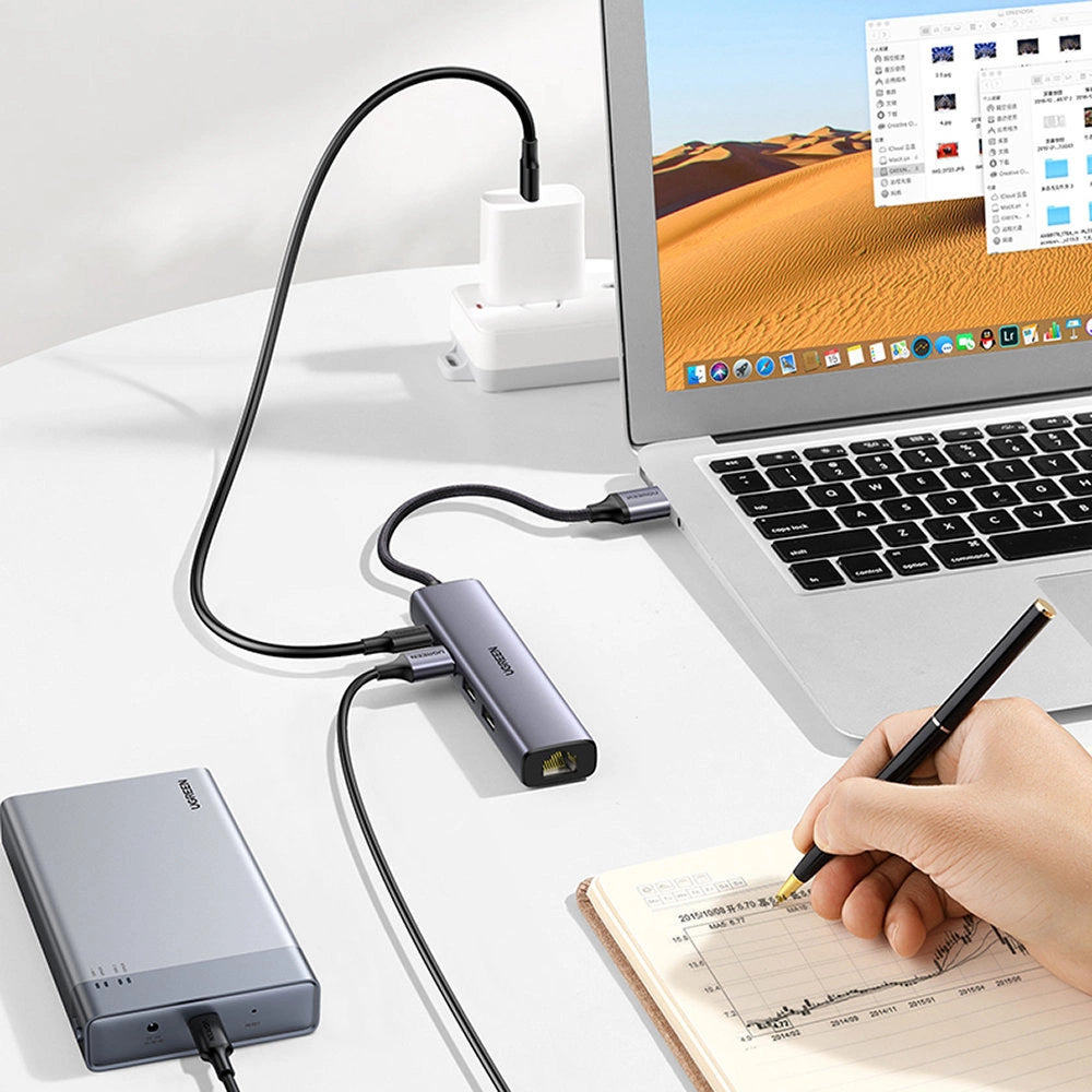 Ugreen multifunctional adapter HUB USB 3.0 - 3 x USB / Ethernet RJ-45 / USB Type C PD gray (CM475)_10