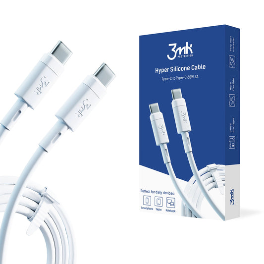 3MK HyperSilicone Cable USB-C / USB-C white cable 1m 60W 3A_0