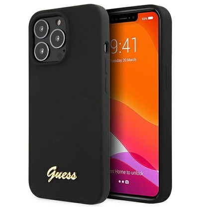 Guess GUHMP13LLSLMGBK iPhone 13 Pro / 13 6.1" black/black hardcase Silicone Script Gold Logo MagSafe_1