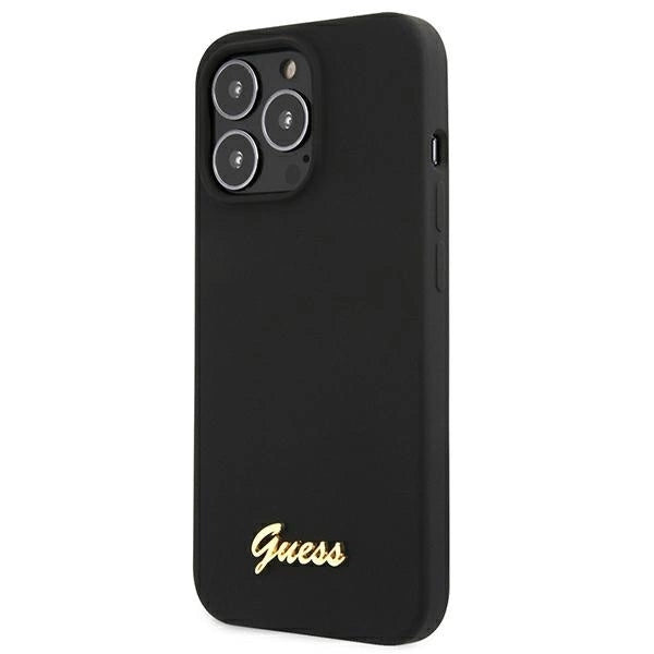 Guess GUHMP13LLSLMGBK iPhone 13 Pro / 13 6.1" black/black hardcase Silicone Script Gold Logo MagSafe_2