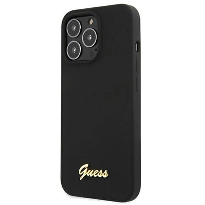 Guess GUHMP13LLSLMGBK iPhone 13 Pro / 13 6.1" black/black hardcase Silicone Script Gold Logo MagSafe_2