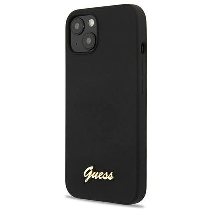 Guess GUHMP13MLSLMGBK iPhone 13 6.1" black/black hardcase Silicone Script Gold Logo Magsafe_1