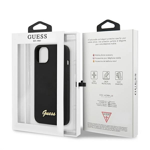 Guess GUHMP13MLSLMGBK iPhone 13 6.1" black/black hardcase Silicone Script Gold Logo Magsafe_6