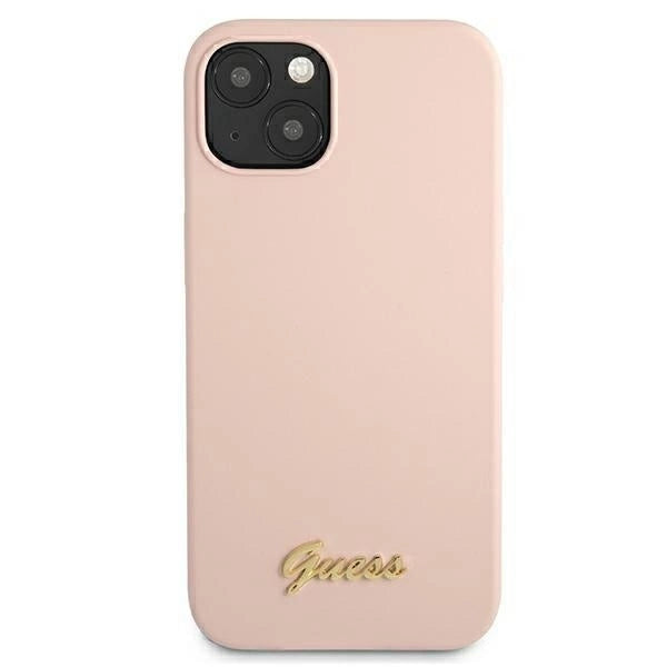 Guess GUHMP13MLSLMGLP iPhone 13 6.1" light pink/light pink hardcase Silicone Script Gold Logo Magsafe_2