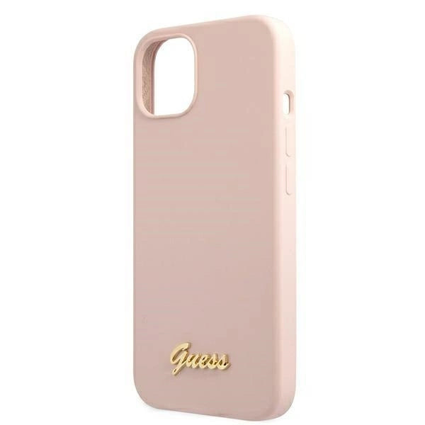 Guess GUHMP13MLSLMGLP iPhone 13 6.1" light pink/light pink hardcase Silicone Script Gold Logo Magsafe_4
