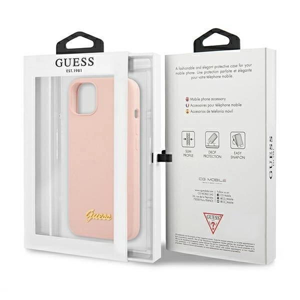 Guess GUHMP13MLSLMGLP iPhone 13 6.1" light pink/light pink hardcase Silicone Script Gold Logo Magsafe_6