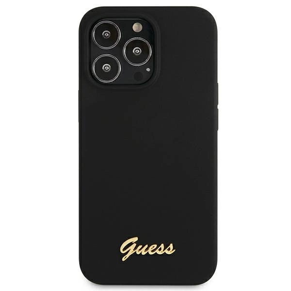 Guess GUHMP13XLSLMGBK iPhone 13 Pro Max 6.7" black/black hardcase Silicone Script Gold Logo MagSafe_3