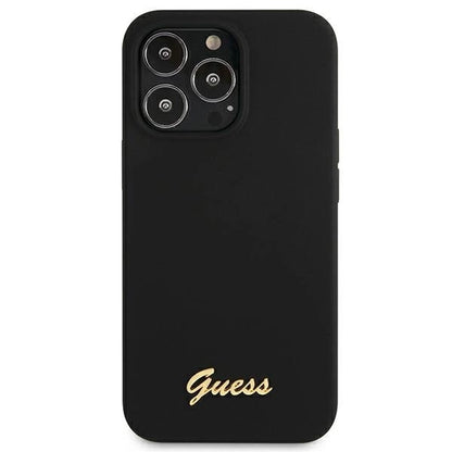 Guess GUHMP13XLSLMGBK iPhone 13 Pro Max 6.7" black/black hardcase Silicone Script Gold Logo MagSafe_3