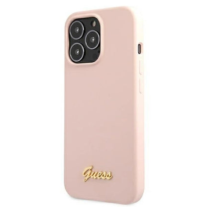 Guess GUHMP13XLSLMGLP iPhone 13 Pro Max 6.7" light pink/light pink hardcase Silicone Script Gold Logo Magsafe_2