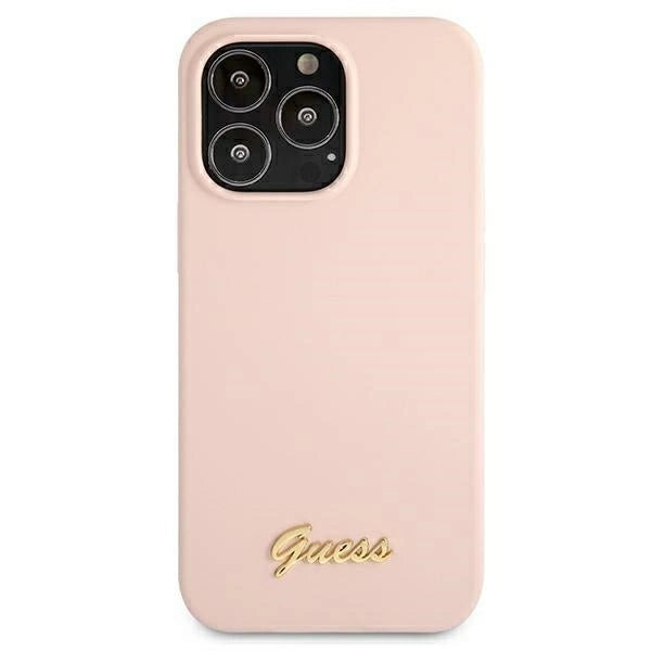 Guess GUHMP13XLSLMGLP iPhone 13 Pro Max 6.7" light pink/light pink hardcase Silicone Script Gold Logo Magsafe_3