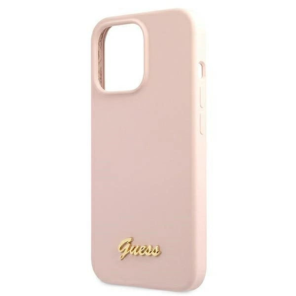 Guess GUHMP13XLSLMGLP iPhone 13 Pro Max 6.7" light pink/light pink hardcase Silicone Script Gold Logo Magsafe_5