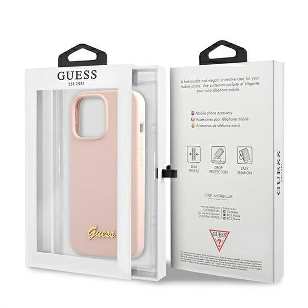 Guess GUHMP13XLSLMGLP iPhone 13 Pro Max 6.7" light pink/light pink hardcase Silicone Script Gold Logo Magsafe_7