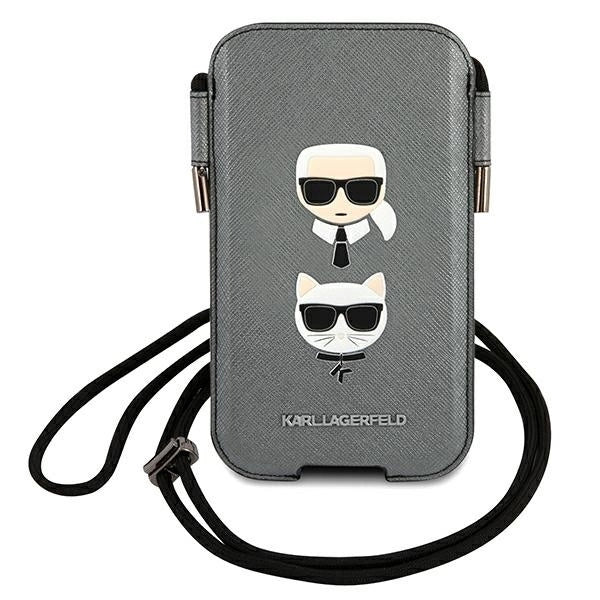 Karl Lagerfeld Torebka KLHCP12LOPHKCG 6,7" szary/grey hardcase Saffiano Ikonik Karl&Choupette Head_0