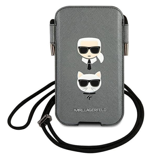 Karl Lagerfeld Torebka KLHCP12LOPHKCG 6,7" szary/grey hardcase Saffiano Ikonik Karl&Choupette Head_0