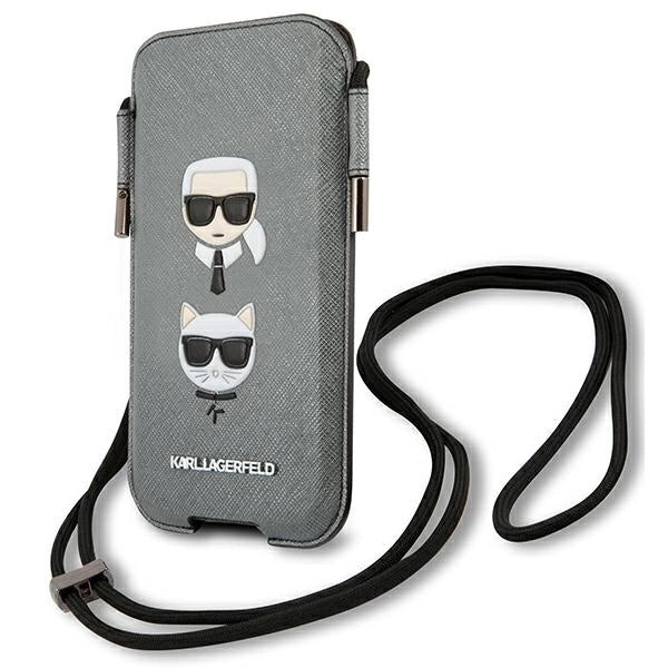 Karl Lagerfeld Torebka KLHCP12LOPHKCG 6,7" szary/grey hardcase Saffiano Ikonik Karl&Choupette Head_1