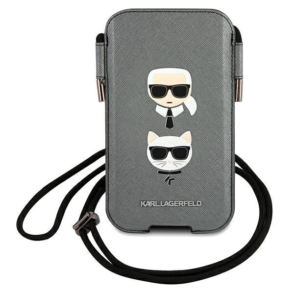 Karl Lagerfeld Torebka KLHCP12MOPHKCG 6,1" szary/grey hardcase Saffiano Ikonik Karl&Choupette Head_0