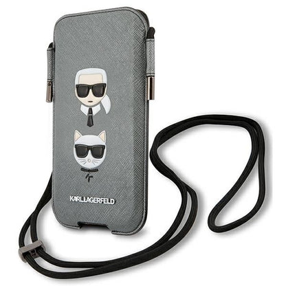 Karl Lagerfeld Torebka KLHCP12MOPHKCG 6,1" szary/grey hardcase Saffiano Ikonik Karl&Choupette Head_1