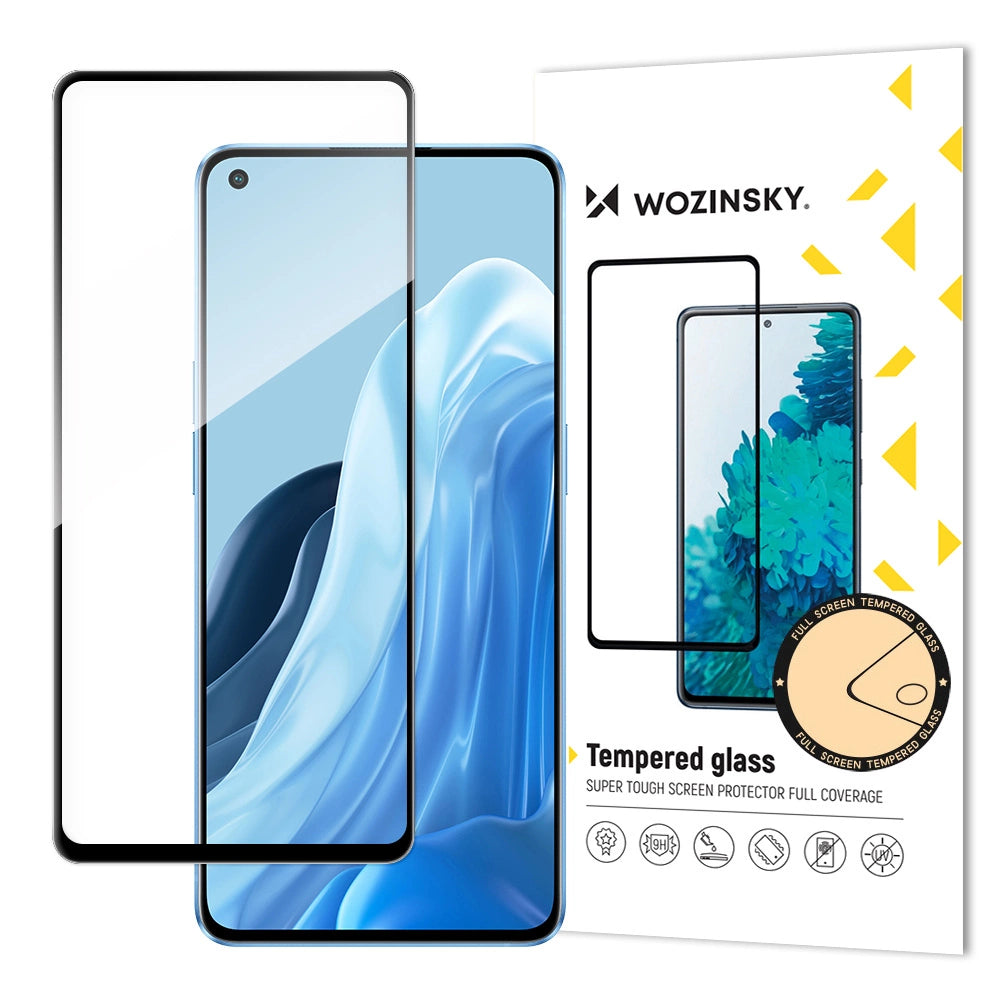 Wozinsky Tempered Glass Full Glue Super Tough Screen Protector Full Coveraged with Frame Case Friendly for Oppo Reno7 Pro 5G black_0