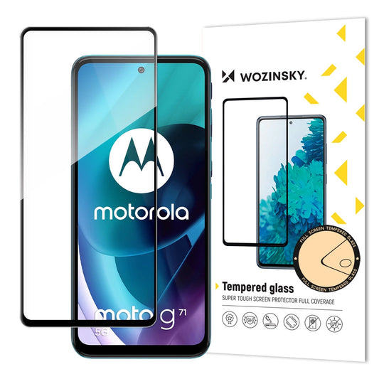Wozinsky Tempered Glass Full Glue Super Tough Screen Protector Full Coveraged with Frame Case Friendly for Motorola Moto G71 5G black_0