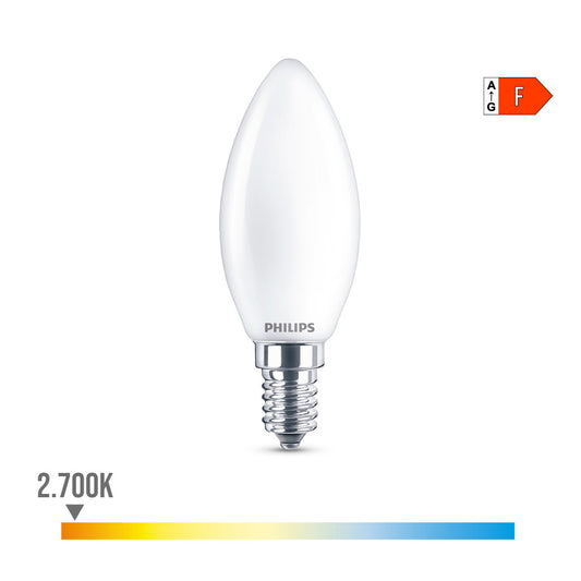 LÃ¢mpada vela led e14 4.3w 470lm 2700k luz quente Ã¸3.5x9.7cm. philips_0