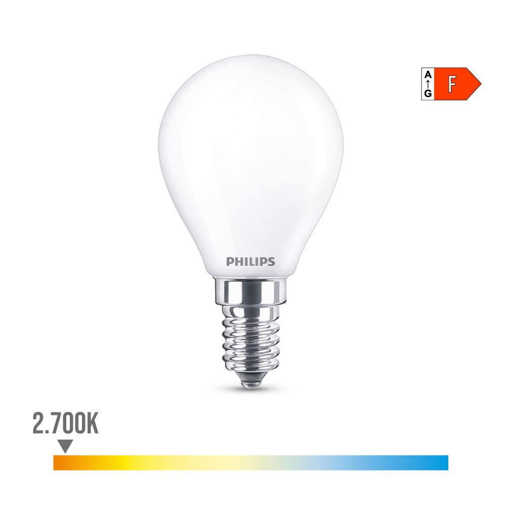 LÃ¢mpada esfÃ©rica led e14 4,3 w 470lm 2700k luz quente Ã¸4,5x8,2cm philips_0
