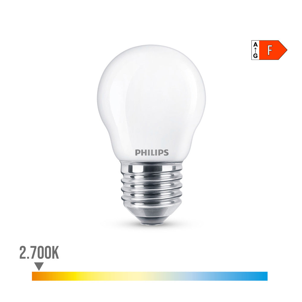 LÃ¢mpada esfÃ©rica led e27 4,3w 470lm 2700k luz quente Ã¸4,5x8,2cm philips_0