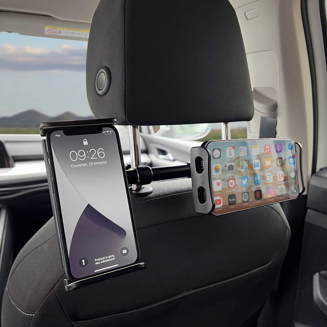 Wozinsky dual car phone holder for headrest black (WTHBK1)_5
