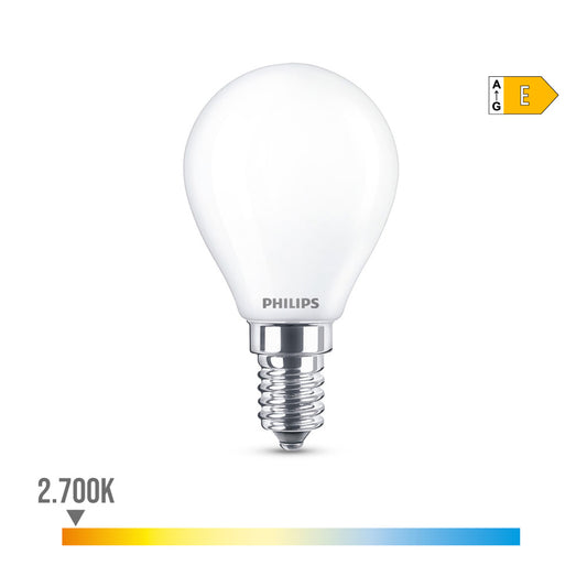 LÃ¢mpada esfÃ©rica led e14 6,5w 806lm 2700k luz quente Ã¸4,5x8cm philips_0