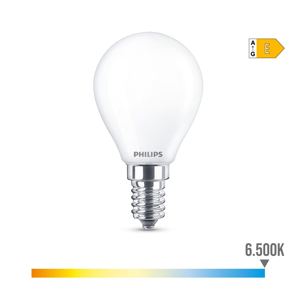 LÃ¢mpada esfÃ©rica led e14 6,5w 806lm 6500k luz fria Ã¸4,5x8cm philips_0