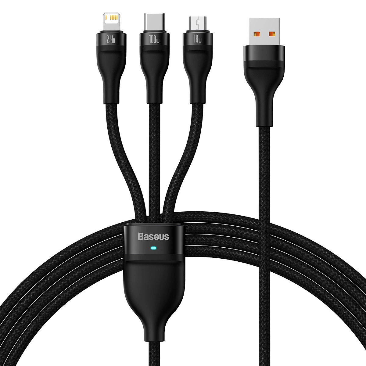 Baseus Flash Series II cable USB - USB Type C / Lightning / micro USB 100 W 1.2 m black (CASS030001)_0