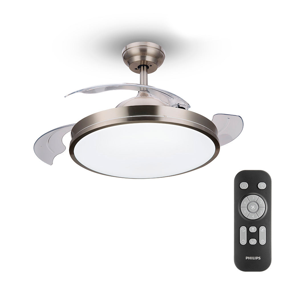 Ventoinha de teto de led modelo atlas. cor nikel. potÃªncia: 28+35w lÃ¢minas: Ã¸106cm com controle remoto philips_0