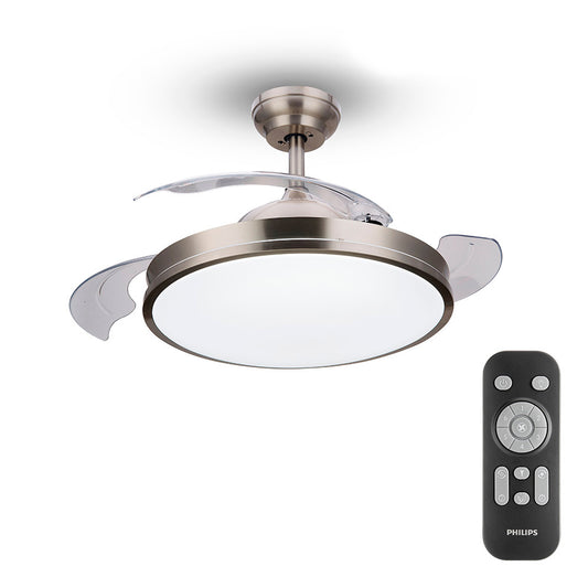 Ventoinha de teto de led modelo atlas. cor nikel. potÃªncia: 28+35w lÃ¢minas: Ã¸106cm com controle remoto philips_0