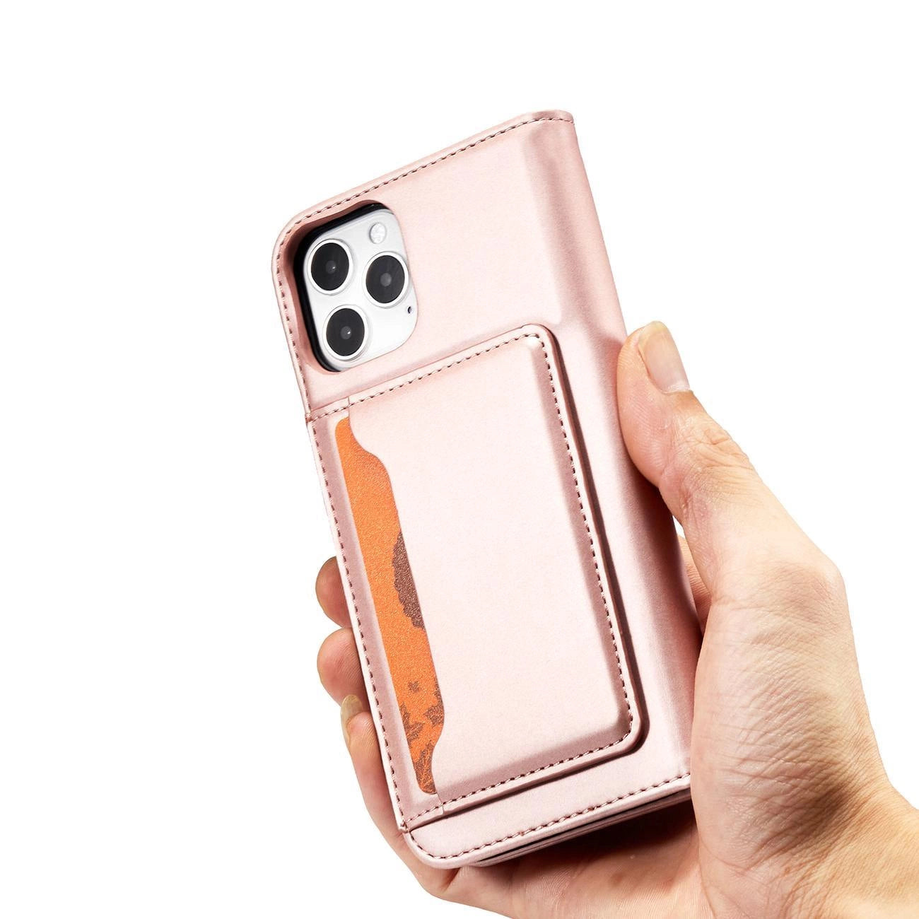 Magnet Card Case for iPhone 12 Pro Pouch Card Wallet Card Stand Pink_9