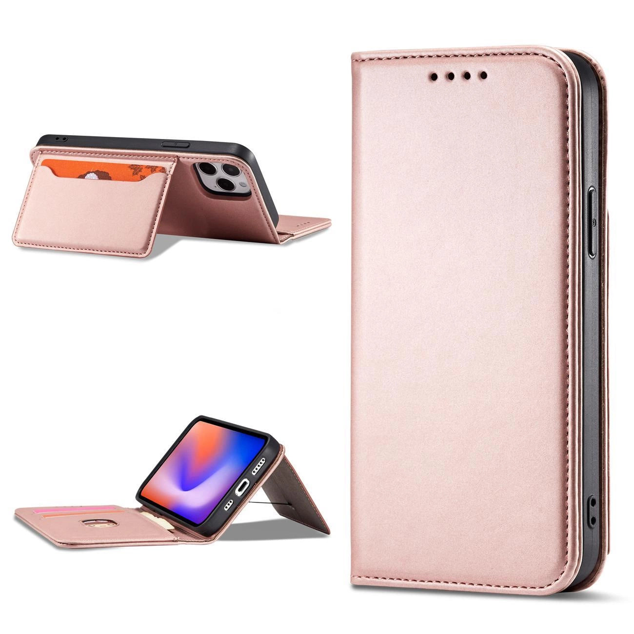 Magnet Card Case for iPhone 12 Pro Pouch Card Wallet Card Stand Pink_11