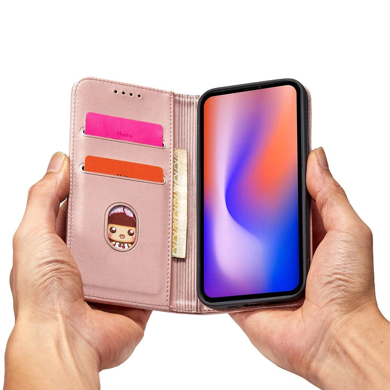 Magnet Card Case for iPhone 12 Pro Pouch Card Wallet Card Stand Pink_12
