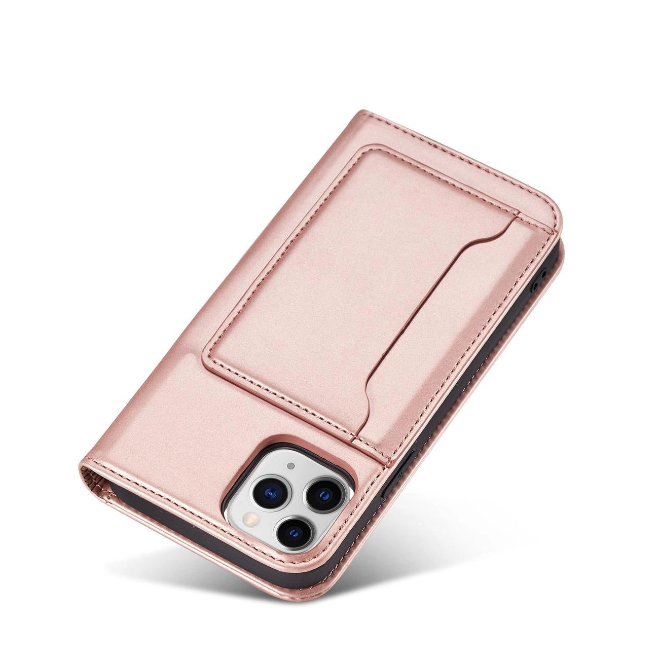 Magnet Card Case for iPhone 12 Pro Pouch Card Wallet Card Stand Pink_5
