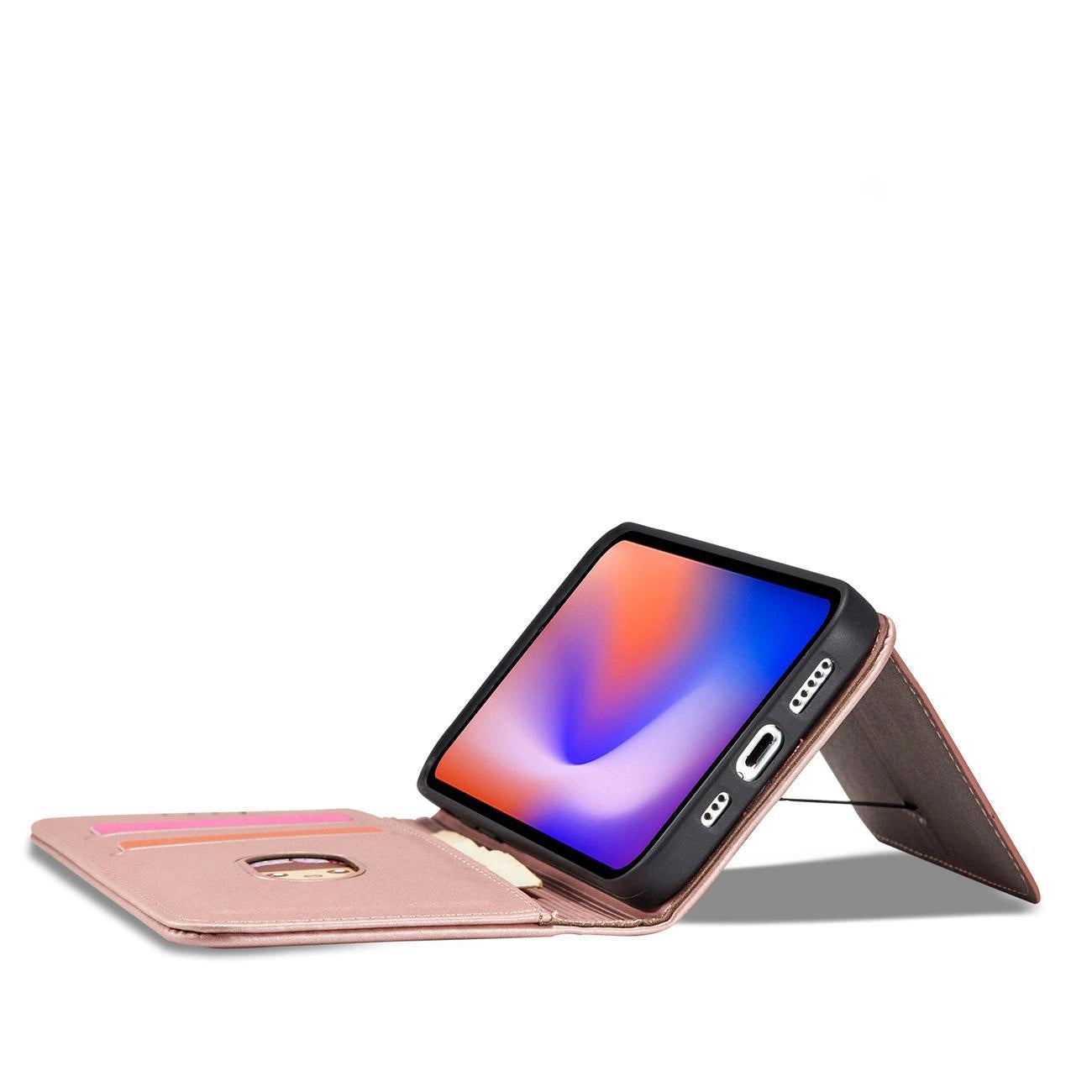 Magnet Card Case for iPhone 12 Pro Pouch Card Wallet Card Stand Pink_7
