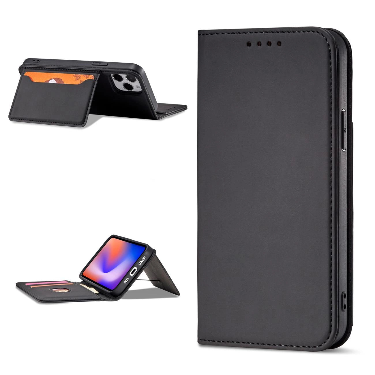 Magnet Card Case for iPhone 12 Pro Max Pouch Card Wallet Card Holder Black_3